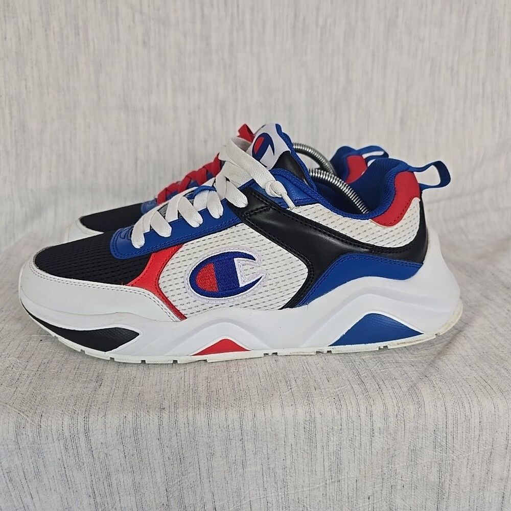 Champion 93Eighteen Block Sneakers Men’s 11 Red White Blue Leather Mesh